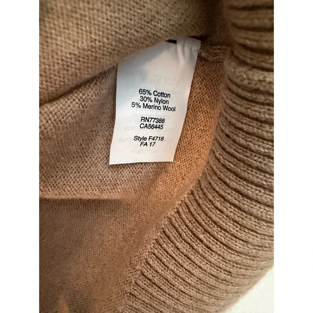 J.Crew Harbor Cotton Quarter Zip Sweater Mens Large Tan Brown F4718 Merino Wool‎
